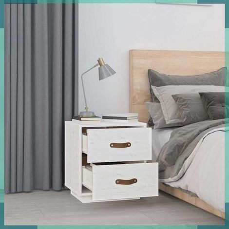 Table de chevet - 818327 - Blanc - Bois de pin massif - 40x34x45 cm (1/5)