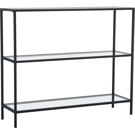 Moderne Eingangs-Konsole aus Metall und Glas mit 3 Ablagen 100x30x85cm Lola - Schwarz