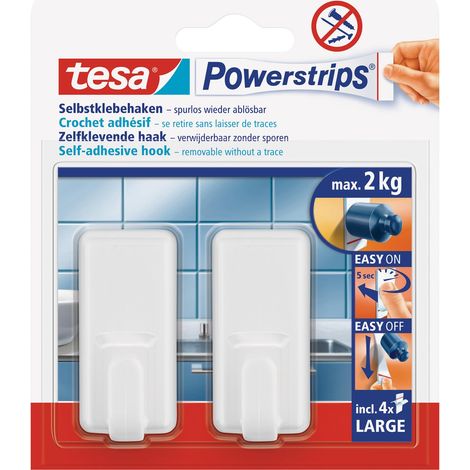Crochets LARGE CLASSIQUE - Crochet Adhésif Mural Amovible pour Verre, Carrelage, Bois, Plastique et autres Surface - Blanc - Peut supporter jusqu'à 2 kg (1/5)