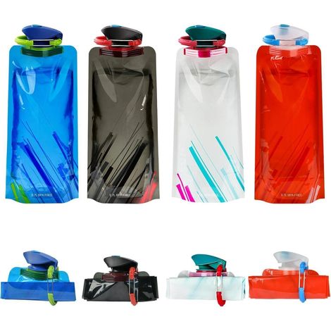 Wasserflasche Faltbar BPA frei Clip Rot schwarz weiß blau 700ml (1/5)