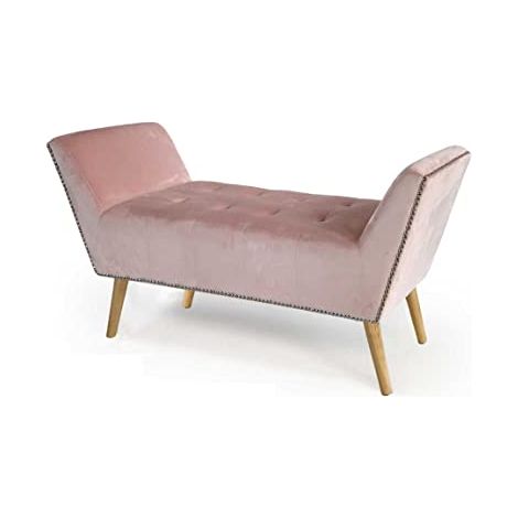 Panca retro in velluto rosa gambe in legno (1/2)