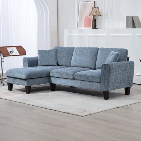 Sofá Rinconera Chaise Lounge Reversible en Forma de L con 2 Cojines Carga 200 kg 230x138x87 cm Azul Oscuro (1/5)