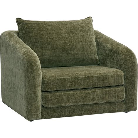 Fauteuil convertible en tissu effet velours texturé vert kaki MAHAUT