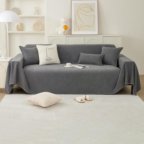 Housse de canapé douce, jeté décoratif multifonction toutes saisons, protection de canapé tissée, 180 x 300 cm, gris foncé (1/5)
