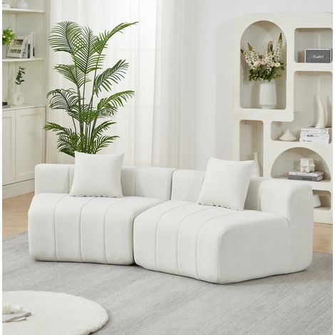 Modulares, gebogenes Chenille-Sofa, 223 x 83,8 x 73,6 cm, beige, mit 2 Kissen HAVRYA (1/5)