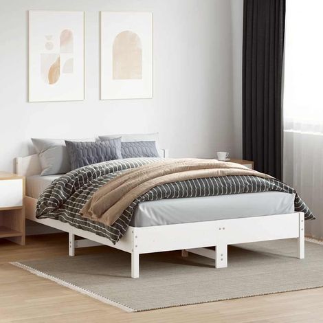 Cadre de lit 160 x 200 cm avec sommier à lattes, pin massif blanc, sans matelas, 34.86kg - PANGIVO (1/5)