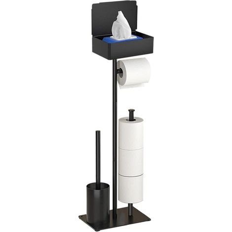 Toilet roll holder with toilet brush - Standing stainless steel roll holder, brush and roll holder set, no drilling required (1/5)