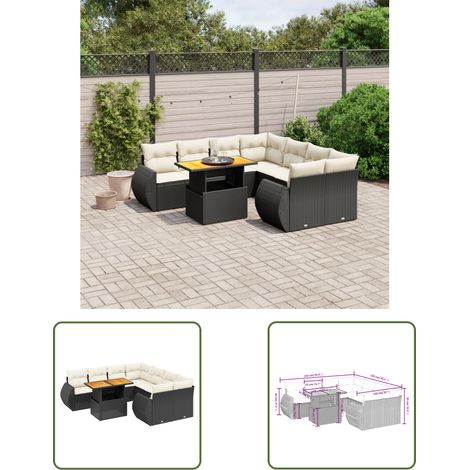 The Living Store 9-tlg. Garten-Sofagarnitur mit Kissen Schwarz Poly Rattan - Gartenmöbel Set - PE-Rattan Möbel - Outdoor Lounge - Gartenlounge - Terrassenmöbel (1/3)