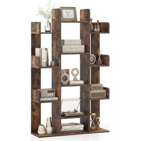 13 étagères bibliothèque arbre d'angle, meuble de rangement ouvert pour livres et décoration, salon bureau (1/5)