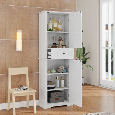Mobile bagno 56 x 28 x 167,3 cm in MDF bianco con 2 ante e 1 cassetto (1/5)