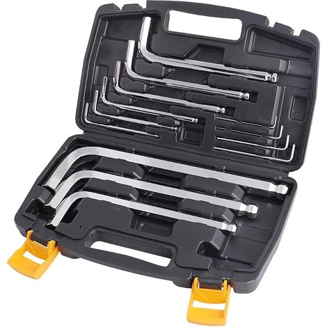 13 Piece Extra Long Ball Head Hex Key Set Mirror Chrome in Plastic Box 1.5-19mm Angled Screwdriver Set (1/5)