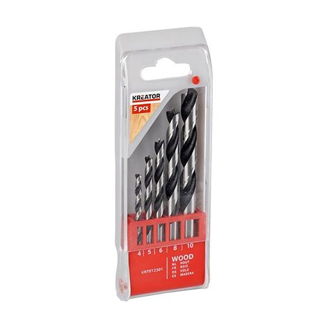 Juego de 5 brocas para madera de Ø4-Ø10mm de distintas medidas fabricadas en acero cromado (1/2)