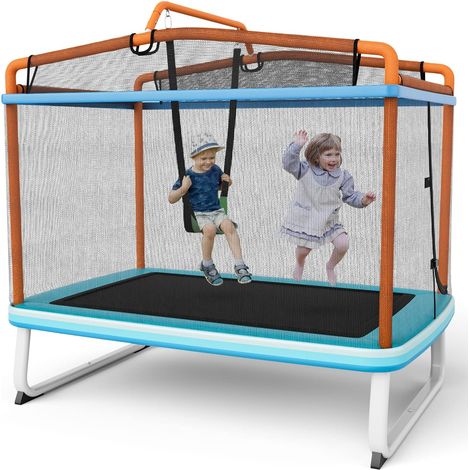 Goplus – Trampoline enfants 3 ans+ 1,8m avec filet de sécurité – Intérieur/extérieur – Balançoire amovible – Capacité 100kg – Orange