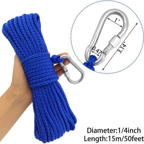 Corde en nylon + mousqueton à ressort orange/blanc/bleu, ensemble de corde de sécurité pour l'escalade en extérieur en haute altitude, bleu f (1/3)