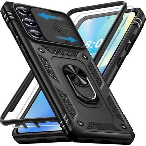 Coque pour Samsung Galaxy A55 5G avec Verre Trempé, 360° Antichoc Étui de Militaire Protection Anneau Support Renforcée Armure Telephone Housse pour Samsung A55 5G Case (Noir) (1/5)