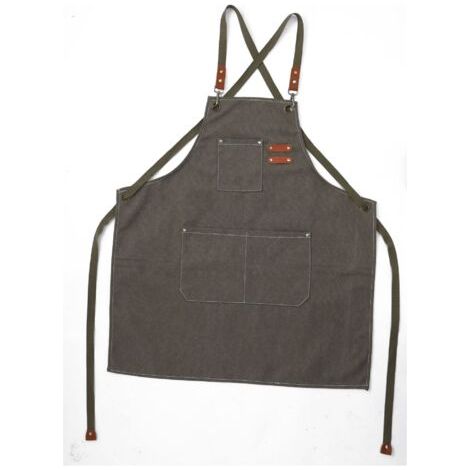 (Grün-Grau) Küchenschürze für Herren, Leinenschürzen mit 3 Taschen, wasserdichte und verstellbare Schürze für Grill, Restaurant, Garten, Schreiner, 78 x 68 cm (1/4)