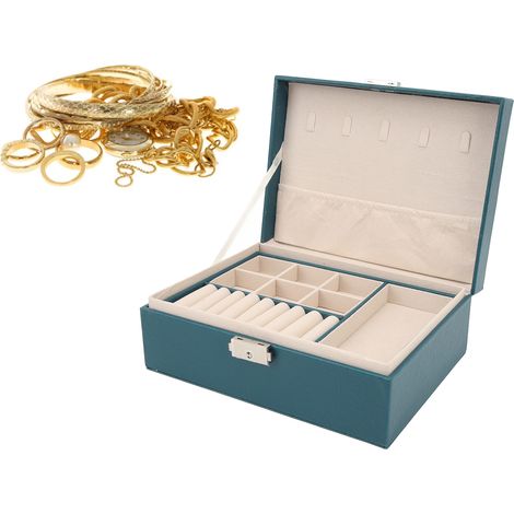 Großes Schmuckkästchen für Ringe, Ohrringe, Halsketten und Armbänder. Originales, zweigeteiltes Schmuckkästchen mit Schloss. (1/5)