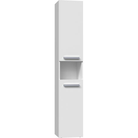 LUANA - Meuble salle de bain 2 portes - 31x30x174cm - Colonne rangement SDB Blanc mat (1/5)