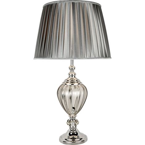 Chrom Tisch Leuchte Steh Stand Lampe Beleuchtung Textil Glas klar Lese Licht (1/3)