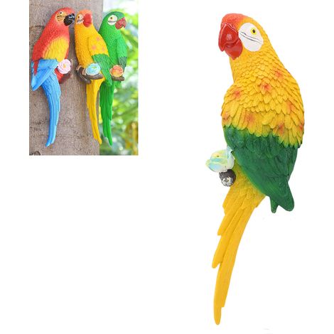 Décoration jardin : Statue de macaw réaliste résine imperméable jaune suspendue pour balcon patio (1/5)