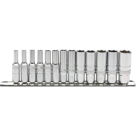 Draper 16490 1/4-inch Square Drive Metric 13 Piece Deep Sockets on metal rail
