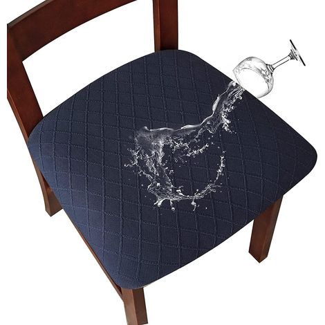 Housse de siège extensible imperméable bleu marine 4 pièces en treillis diamant, boucle 45509 cm, adaptée aux chaises de restaurant (1/4)