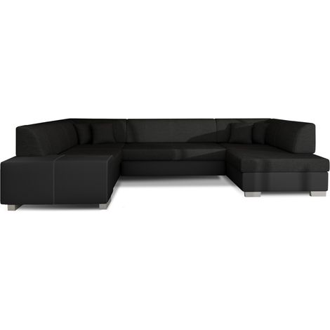 Canapé panoramique en U Noir convertible 6 places HAVANE design géométrique