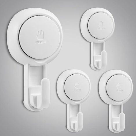 Wall Suction Hook Set, 4 Pieces, Plastic, Load Capacity 5 kg, Bathroom, Strong Suction Cup, Vacuum Hook Holder for Bags, Towel, Bathrobe, Bathrobe, Kitchen Keys