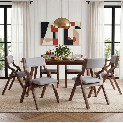 Lote de 6 sillas de comedor plegables de madera y lino, gris, 55 x 49 x 81 cm OKMYHOME (1/5)