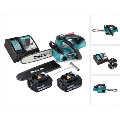 Makita DUC 254 RT Motosierra a batería 18V / 25 cm + 2x Batería BL1850 5,0 Ah + Cargador DC 18 RC