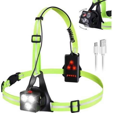 Lampe Course à Pied,USB Rechargeable lampe de poitrine,lampe torse running,500 lumen,angle réglable 120°,lampe jogging avec Bandes réfléchissantes pour Jogging,Randonnée,Sports Extérieur (1/5)