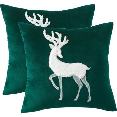 Set di 2 federe natalizie quadrate 45x45 cm in morbido velluto, comoda decorazione a forma di cervo bianco, Buon Natale per feste, casa, soggiorno, letto, divano, camera da letto