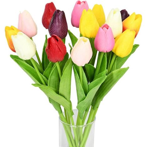Bouquet de tulipes artificielles de luxe - Fleurs de tulipe artificielles - Fleurs factices - Bouquet cadeau - Décoration intérieure - Accessoires décoratifs (10 pièces) (1/4)