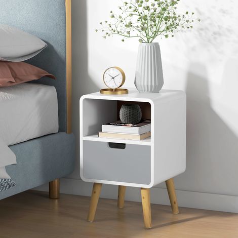 Blanc - Table de chevet, design scandinave, grand tiroir, laque imperméable, 40 x 38 x 58 cm