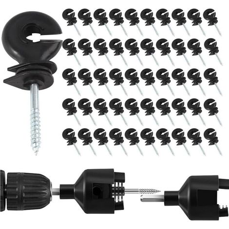Lot de 50 isolateurs annulaires pour clôture électrique, accessoires pour poteaux en bois avec mandrin de perçage