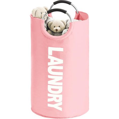 Grand panier à linge pliable de 90 l, avec poignée rembourrée, en tissu Oxford, imperméable, portable, pour buanderie, rose 7938CM (1/5)
