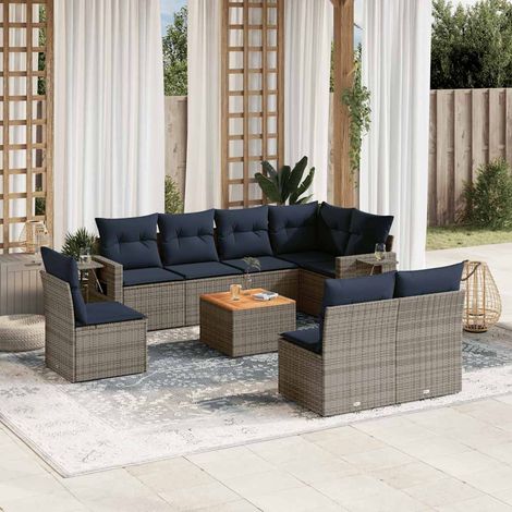 9-teiliges Gartensofa-Set mit Kissen, grau, Polyrattan (1/5)