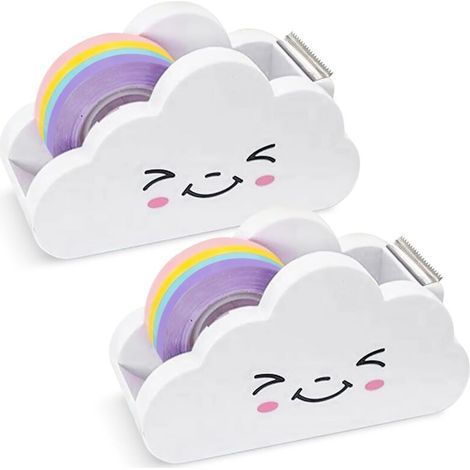 CSPARCV 2er-Pack Klebebandabroller, Klebebandhalter, Klebebandabroller, Klebefolienabroller, mit 2 Regenbogen-Klebebandrollen, für Büro und Zuhause (1/5)
