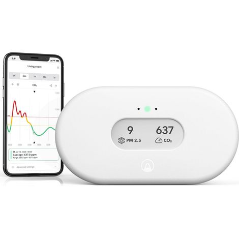 Airthings 2960 View Plus monitor per il radon e la qualità dell'aria con rilevatore di PM2,5, CO2, COV, umidità e temperatura, APP mobile, Wi-Fi, notifiche (1/5)