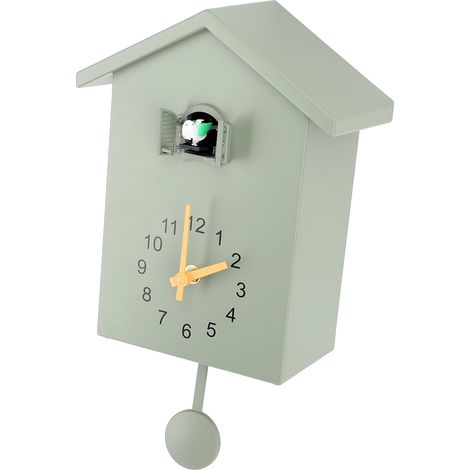 Horloge murale nichoir à oiseaux avec chant d'oiseau style scandinave à pendule suspendue pour bureau chambre salon vert (1/5)