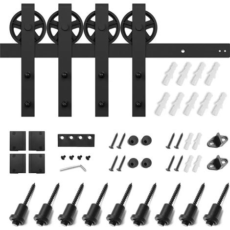 Kit de quincaillerie for Porte de Grange coulissante Double de 12 Pieds, Noir, silencieuse et silencieuse, Design Industriel Robuste, Facile à Installer (1/5)