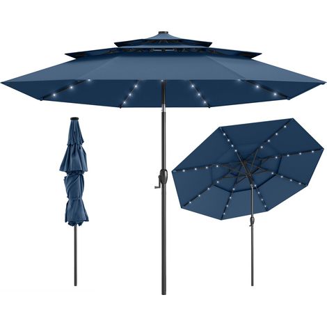 COSTWAY Ombrellone da Patio 313 cm con 32 Luci LED, Tetto Ventilato a 3 Piani, Inclinazioni Regolabili, Manovella, 8 Stecche, Ombrellone da Giardino, Piscina, Spiaggia (Blu) (1/5)