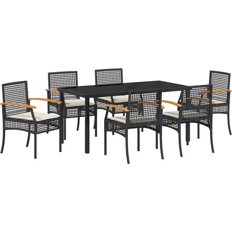 Maison Exclusive - Set da Pranzo per Giardino con cuscino 7 pcs Nero Rattan
