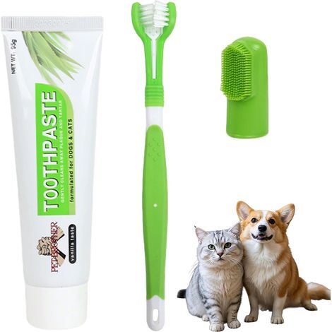 3 Pièces Brosse a Dent Chien et Dentifrice, Kit Dentaire Dentifrice (1/5)