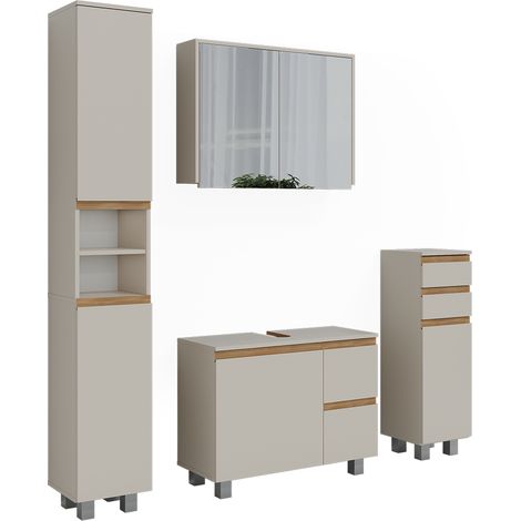 Conjunto de muebles de baño J-Shape, Cachemira/Artesanal, 4 partes, Vicco (1/5)