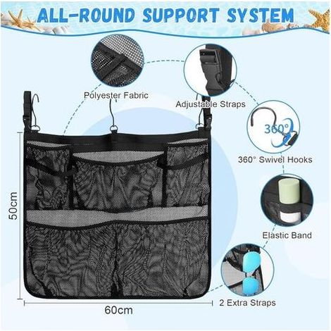 Pool-Aufbewahrungskorb, verstellbare Netz-Pooltasche mit 5 Fächern, Organizer für Poolzubehör, passend für Pools mit 5 cm weniger als der oberen Relingrand, Schwarz (1/5)