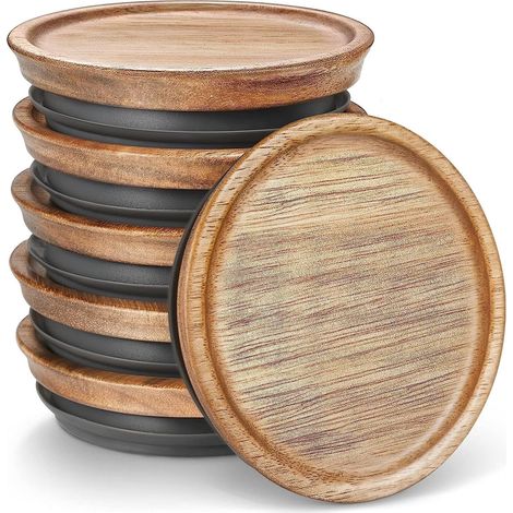 Couvercles En Bois Pour Bocaux À Ouverture Large - Étanches Avec Joint En Silicone Alimentaire - Convient Aux Bocaux Standard 8 cm (Intérieur) - Lot De 6 (1/5)