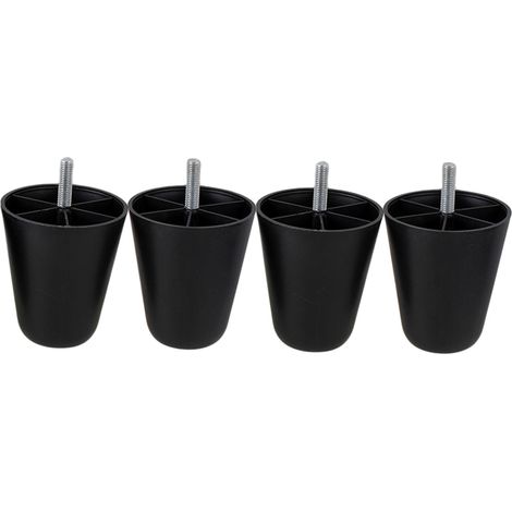 Quatre pieds de meubles ronds et fuselés noirs de 105 x 90 x 55 mm, adaptés aux canapés, lits, tables, etc. (1/5)