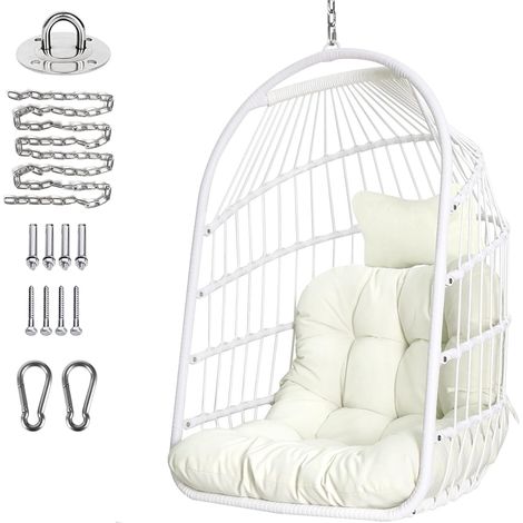 Chaise Pliable en Osier rotin Suspendue Chaise balançoire Intérieur extérieur Patio Chaise en Osier Hamac avec kit de Suspension en Acier Inoxydable Coussin résistant aux UV (1/5)