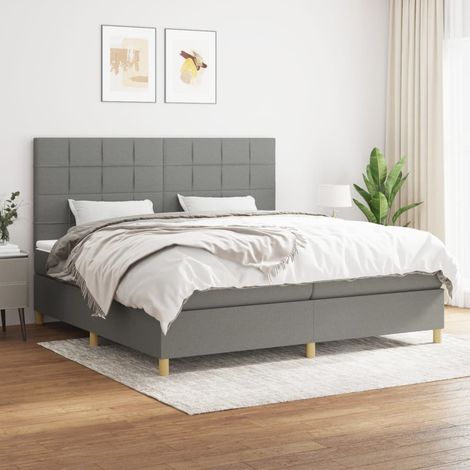 Lit Double Lit à sommier tapissier avec matelas Lit Adulte Meuble de Chambre à Coucher Gris foncé 200x200cm Tissu XRKJY5896454 (1/5)